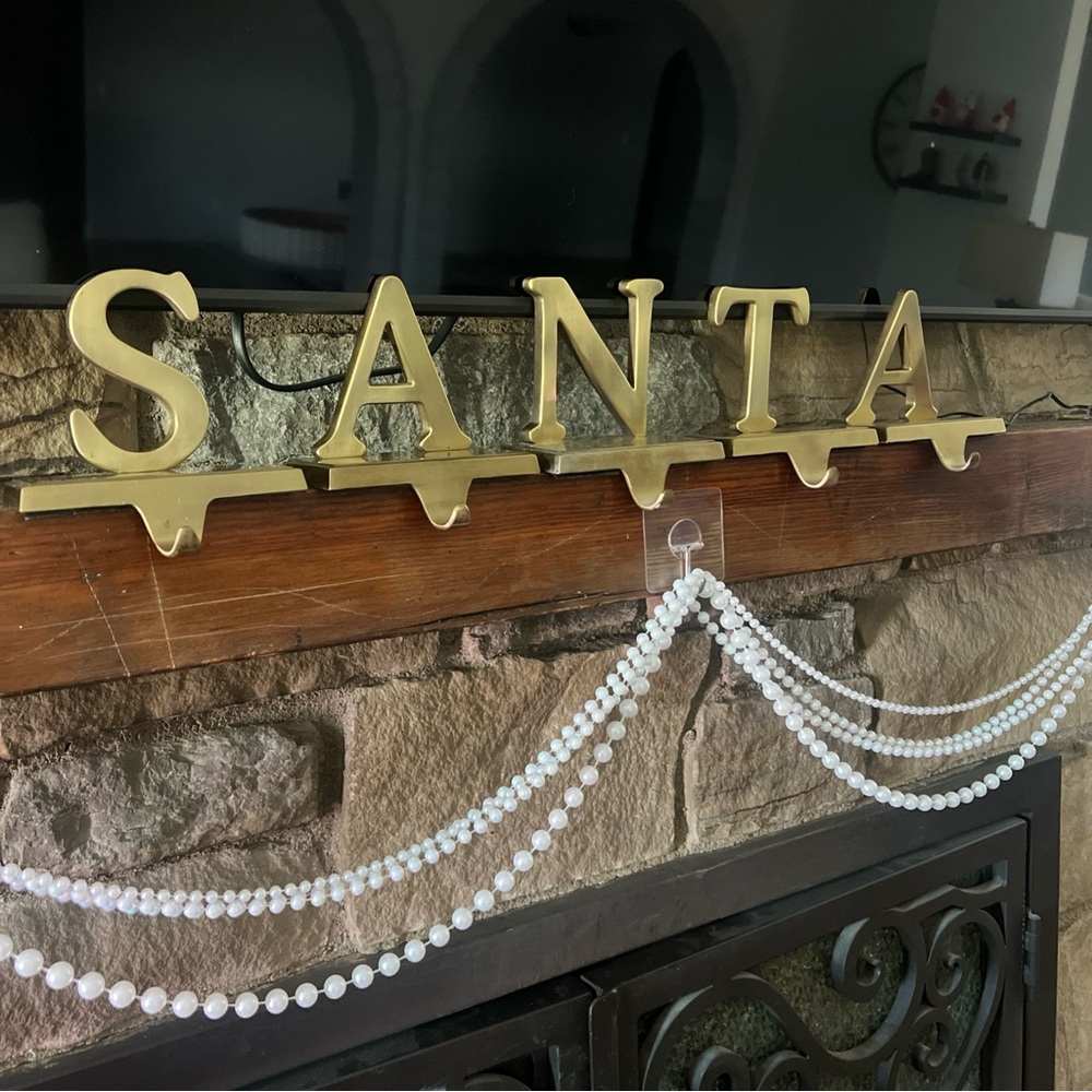 Vintage Brass Santa Mantel Stocking Holder/Hanger